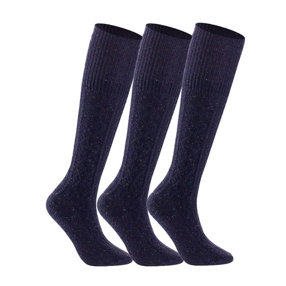 Lian LifeStyle Big Girl's 3 Pair's Exceptional High Crew Wool Socks Non Slip, Cozy and Cool HR1412 Size 6-9 (Purple)