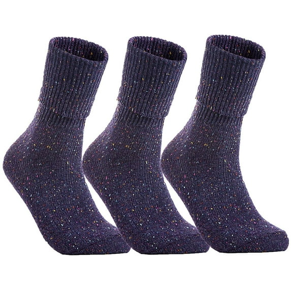 Lian LifeStyle Big Girl's 3 Pair's Exceptional High Crew Wool Socks Non Slip, Cozy and Cool HR1412 Size 6-9 Purple