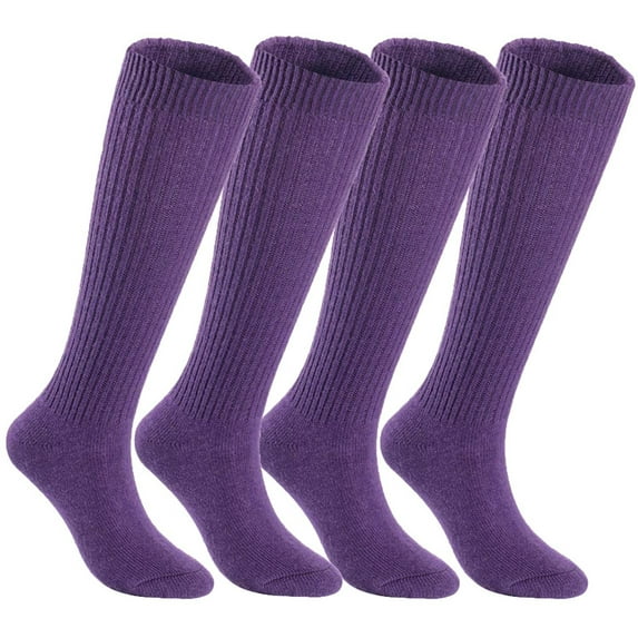 Lian LifeStyle Big Girl's 4 Pairs Knee High Knitted Wool Socks Stripped FS05 Size L/XL(Purple)