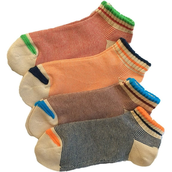 Lian LifeStyle Big Girl's 4 Pairs Low Cut Cotton Socks Striped Size 6-9