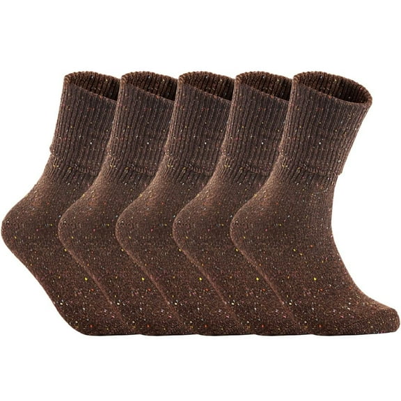Lian LifeStyle Big Girl's 5 Pair's Exceptional High Crew Wool Socks Non Slip, Cozy and Cool HR1412 Size 6-9 Coffee