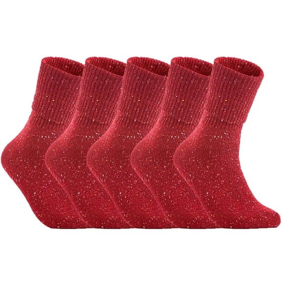 Lian LifeStyle Big Girl's 5 Pair's Exceptional High Crew Wool Socks Non Slip, Cozy and Cool HR1412 Size 6-9 (Coral)