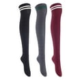 thumbnail image 1 of Lian LifeStyle Big Girl's Women's 3 Pairs Adorable Comfortable Soft Thigh High Over Knee High Cotton Socks Size 6-9 L1022(Black,DG,Wine), 1 of 4