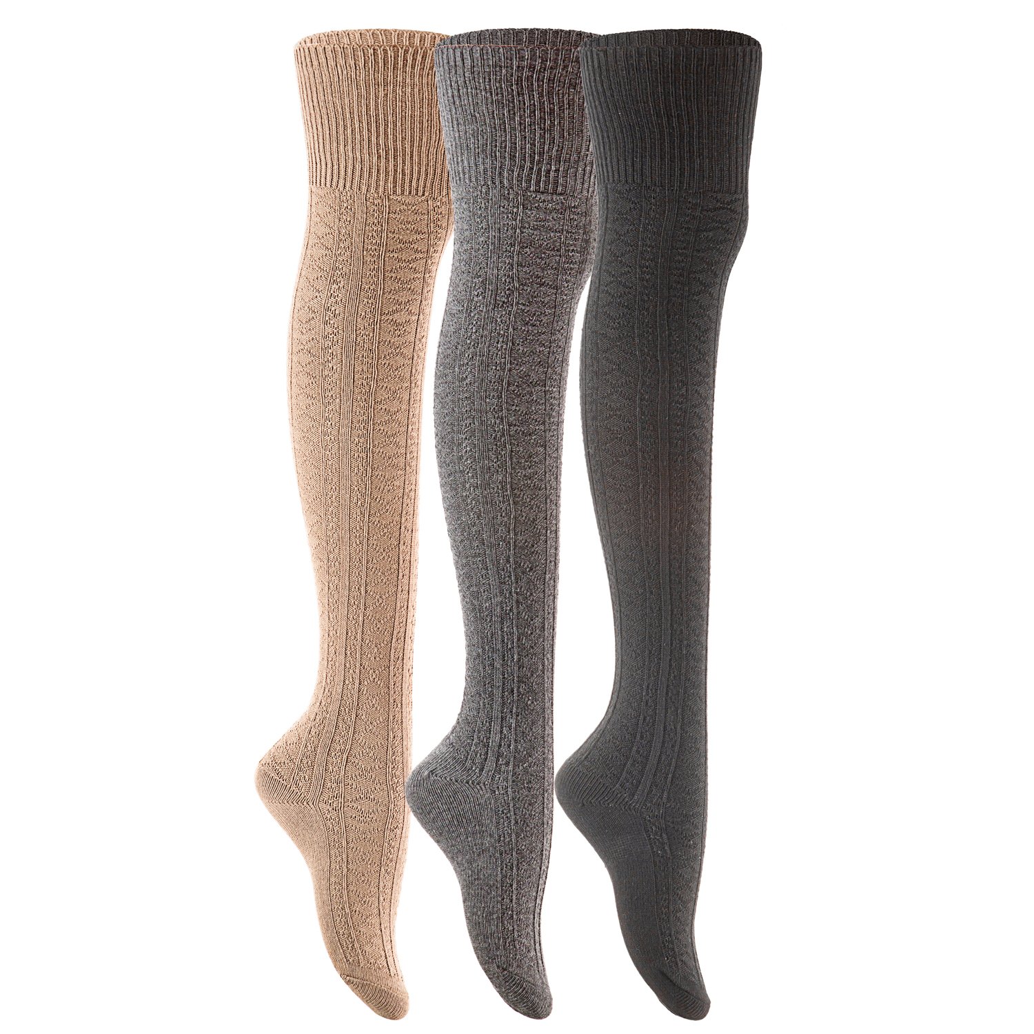 Lian LifeStyle Big Girl's Women's 3 Pairs Fashion Thigh High Cotton ...