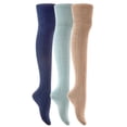 thumbnail image 1 of Lian LifeStyle Big Girl's Women's 3 Pairs Fashion Thigh High Cotton Socks JMYP1025 Size L/XL(Navy), 1 of 4