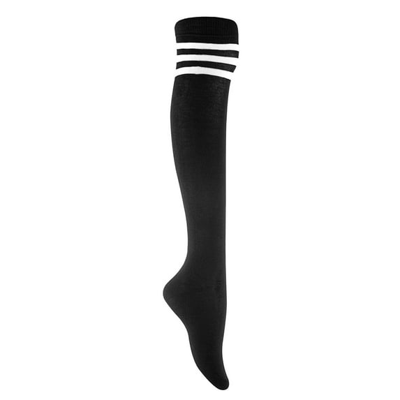 Lian LifeStyle Big Girl's Women's 4 Pairs Thigh High Cotton Socks In Vibrant Unique Colors RX Size 6-9 White,Red,Purple,BlackStrip