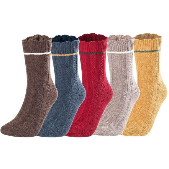Lian LifeStyle Big Girl's Women's 5 Pairs Gorgeous Wool Blend Socks, Comfortable & Cozy | Durable & Breathable Crew Socks L1853 Size 6-9 5P5C-1