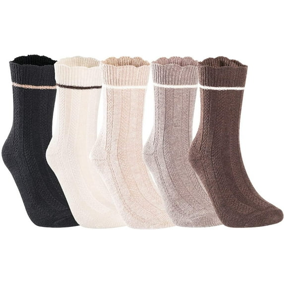 Lian LifeStyle Big Girl's Women's 5 Pairs Gorgeous Wool Blend Socks, Comfortable & Cozy | Durable & Breathable Crew Socks L1853 Size 6-9 5P5C-2