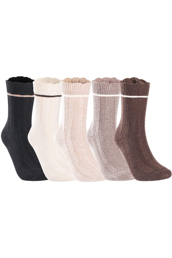 Big Girl's Women's 5 Pairs Gorgeous Wool Blend Socks, Comfortable & Cozy | Durable & Breathable Crew Socks L1853 Size 6-9 5P5C-2