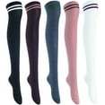 thumbnail image 1 of Lian LifeStyle Big Girl's Women's 5 Pairs Thigh High Cotton Socks Size 6-9 L1022, 1 of 9