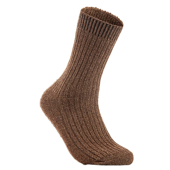 Lian LifeStyle Big Girls 4 Pairs Knitted Wool Crew Socks FS03 Size XL (Brown)