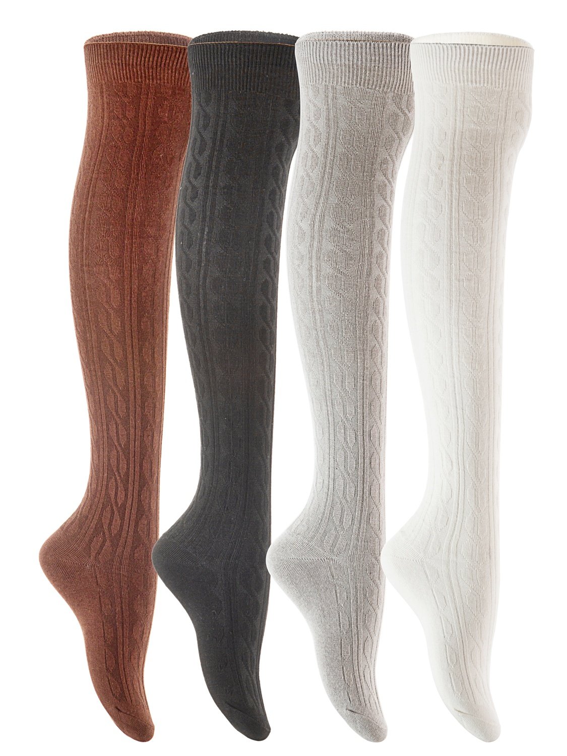 Lian LifeStyle Big Girls' 4 Pairs Over Knee High Cotton Boot Socks ...