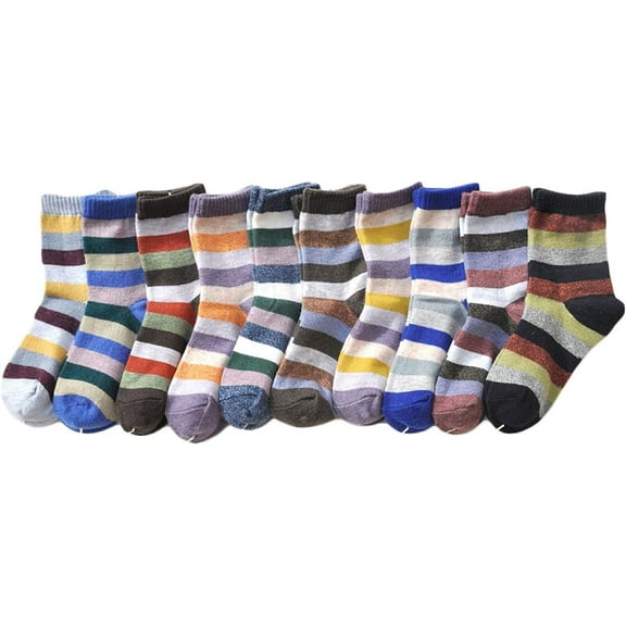 Lian LifeStyle Boy's 10 Pairs Pack Wool Blend Crew Socks Stripped Size 12-15CM