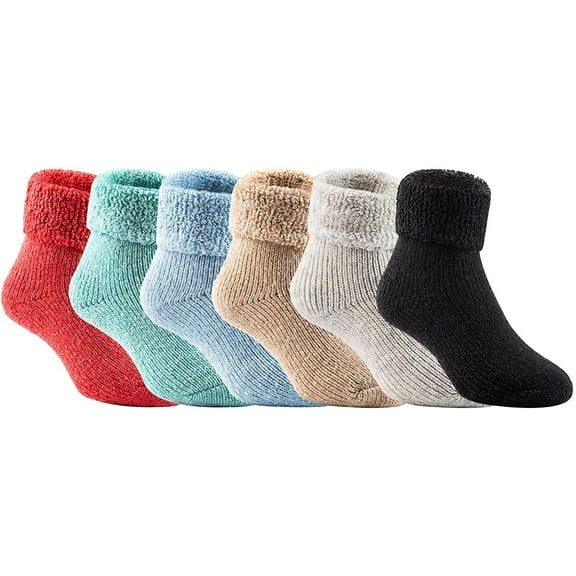 Lian LifeStyle Boy's 3 Pairs Extra Thick Wool Boot Socks Crew Plain Multi Colors LK01 0Y-2Y