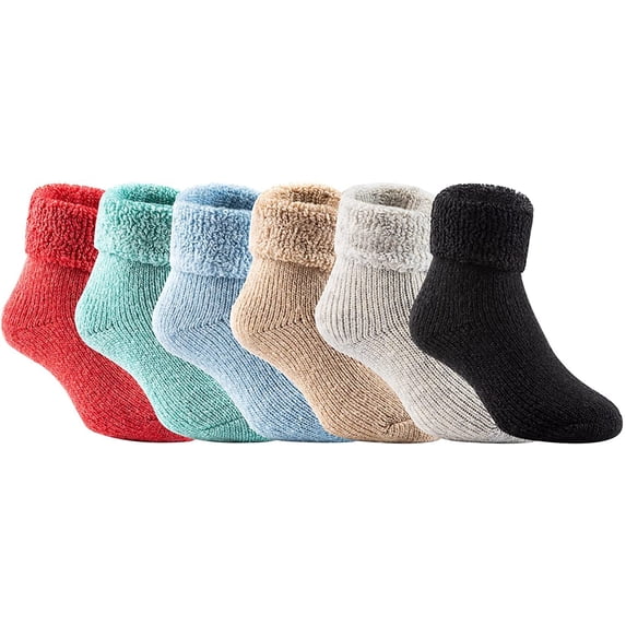 Lian LifeStyle Boy's 3 Pairs Extra Thick Wool Boot Socks Crew Plain Assorted Color LK01 2Y-5Y