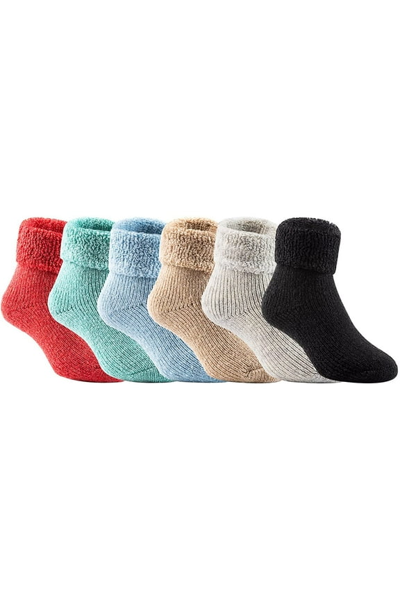 Boy's 6 Pairs Extra Thick Wool Boot Socks Crew Plain Assorted Color LK01 2Y-5Y