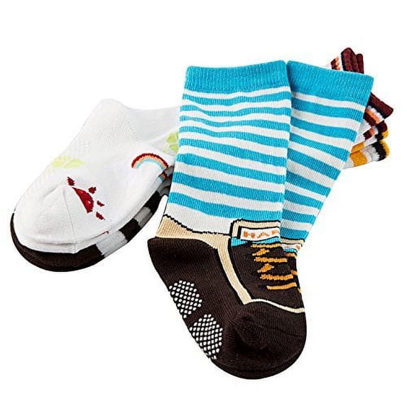 Lian LifeStyle Charming Baby Children 6 Pairs Knee High Cotton Socks Durable, Cozy, and Fancy With a Wide Range Color ZM02 - Boy Color(A)