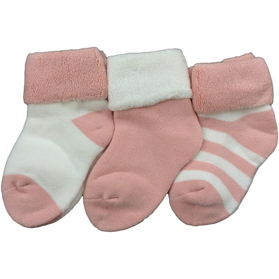 Lian LifeStyle Children's 3 Pairs Lightweight & Effective Cotton Crew Socks Durable Kids Socks Stripes Pink Size(6M-12M)