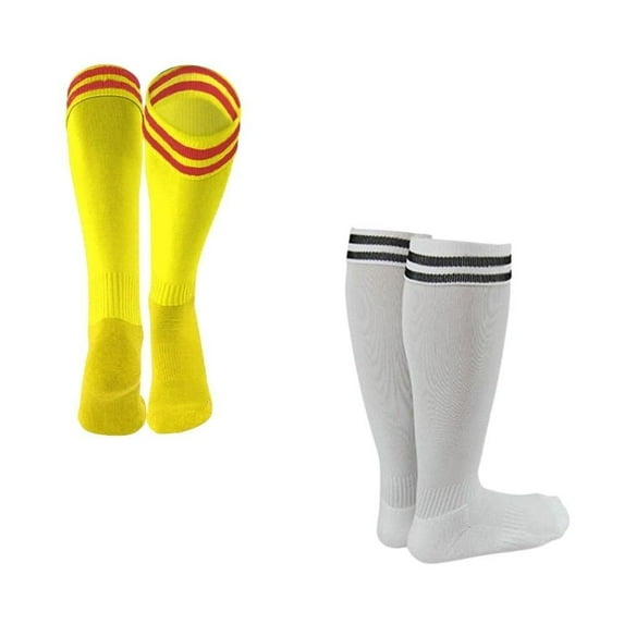 Lian LifeStyle Exceptional Boy's 2 Pairs Knee High Sports Socks for Soccer, Softball, Baseball, Soccer, and Many Other Sports XL002 Size M YELLOW,WHITE