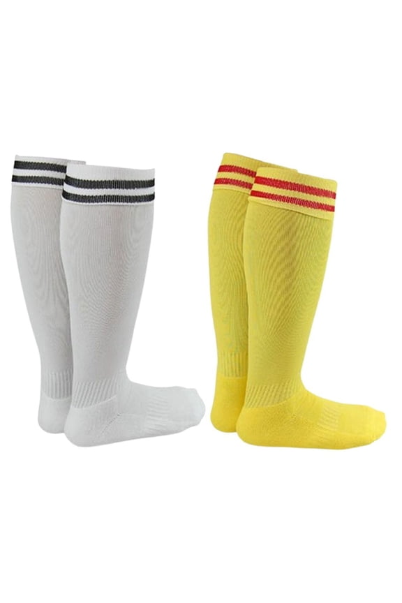 Exceptional Girl's 2 Pair's Knee High Sports Socks for Soccer, Softball, Baseball, and Many Other Sports XL002 Size L, Color White, Yellow