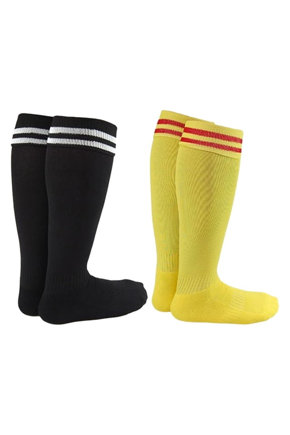 Exceptional Girl's 2 Pair's Knee High Sports Socks for Soccer, Softball, Baseball, and Many Other Sports XL002 Size S, Color Black, Yellow
