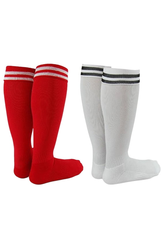 Exceptional Girl's 2 Pair's Knee High Sports Socks for Soccer, Softball, Baseball, and Many Other Sports XL002 Size S, Color Red, White