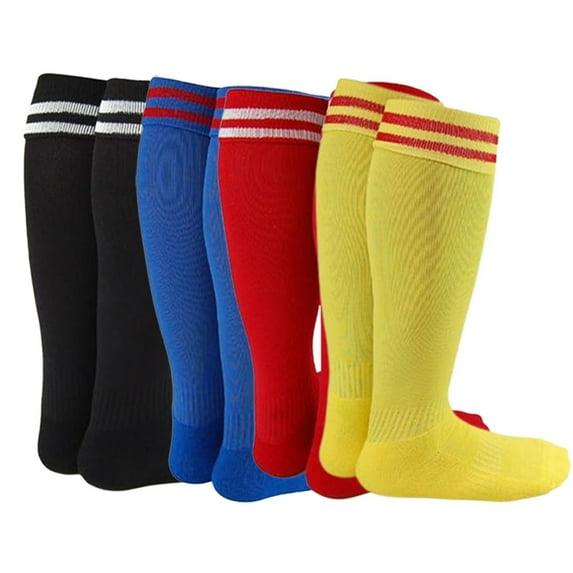 Lian LifeStyle Exceptional Girl's 4 Pair's Knee High Sports Socks for Soccer, Softball, Baseball, and Many Other Sports XL002 Size S, Color Black, Blue, Red, Yellow