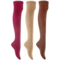 thumbnail image 1 of Lian LifeStyle Exquisite Big Girl's Women's 3 Pairs Thigh High Cotton Socks. Female Socks in Vibrant Colors 6-9 L1024 Coffee,Beige,Wine, 1 of 8