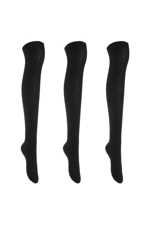 Exquisite Big Girl's Women's 3 Pairs Thigh High Cotton Socks. Female Socks in Vibrant Colors 6-9 L1024Black