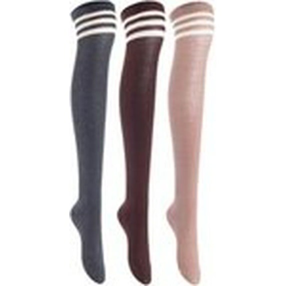 Lian LifeStyle Exquisite Big Girl's Women's 3 Pairs Thigh High Cotton Socks in Vibrant Unique Colors Size 6-9 L1022(Blk,Cofe,Wine)