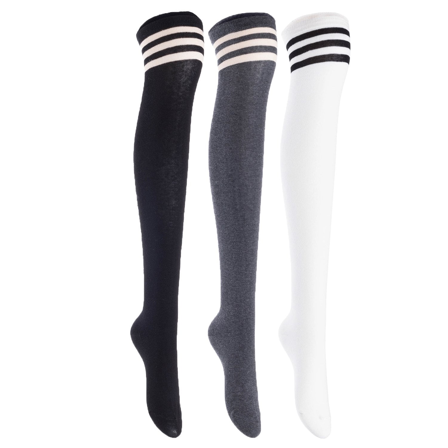 Lian LifeStyle Exquisite Big Girl's Women's 3 Pairs Thigh High Cotton ...