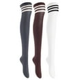 thumbnail image 1 of Lian LifeStyle Exquisite Big Girl's Women's 3 Pairs Thigh High Cotton Socks in Vibrant Unique Colors Size 6-9 L1022DG,Cofe,White, 1 of 1