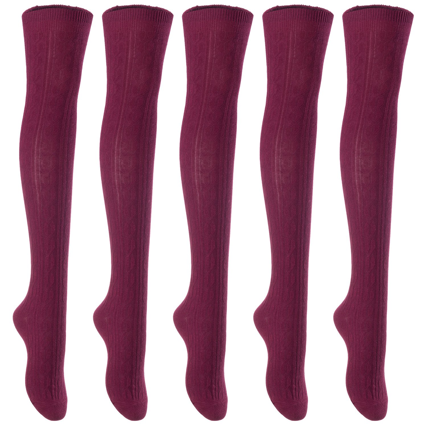 Lian LifeStyle Exquisite Big Girl's Women's 5 Pairs Thigh High Cotton ...