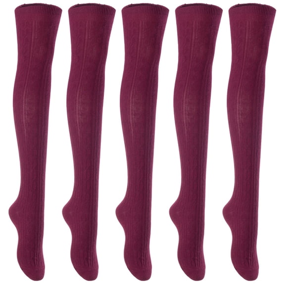 Lian LifeStyle Exquisite Big Girl's Women's 5 Pairs Thigh High Cotton Socks. Female Socks in Vibrant Colors Size 6-9 L1024 Wine