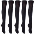 thumbnail image 1 of Lian LifeStyle Exquisite Big Girl's Women's 5 Pairs Thigh High Cotton Socks. Female Socks in Vibrant Colors Size 6-9 L1024Black, 1 of 4