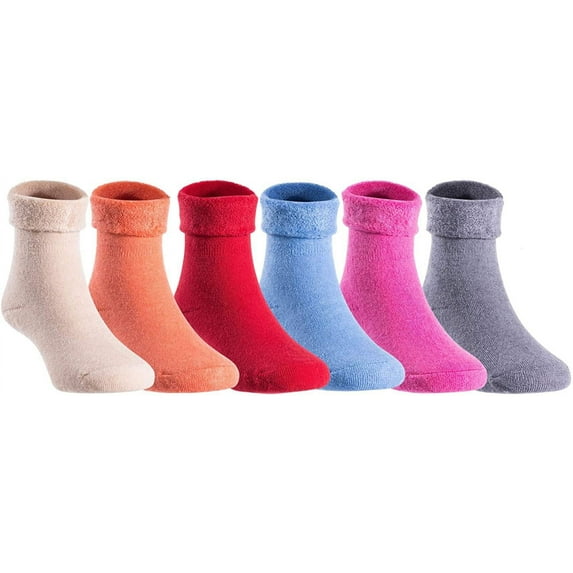 Lian LifeStyle Girl's 6 Pairs Wool Socks Plain 12M-24M Rose,Orange,Red