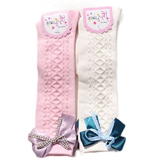 Lian LifeStyle Girls' 2 Pairs Knee High Cotton Socks Butterfly Knot(3Y-6Y)