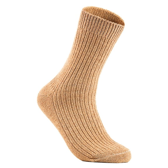 Lian LifeStyle Gorgeous Big Girl's Women's 4 Pairs Wool Blend Crew Socks.Durable & Breathable Sleep, Hiking and Camping Socks Size 6-9 FS03 Beige