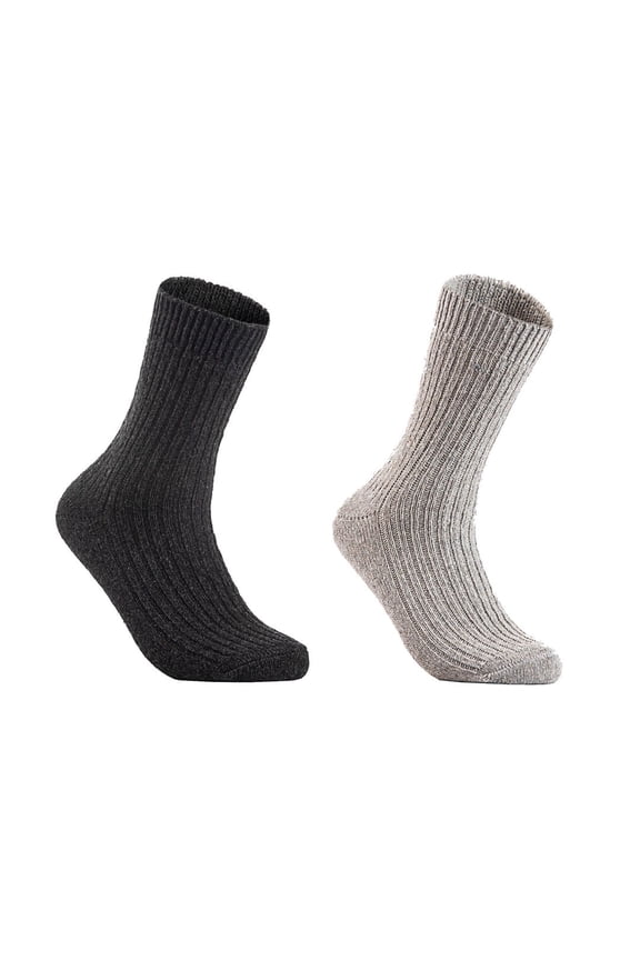 Gorgeous Big Girls Women's 2 Pair Wool Crew Socks Size 6-9 FS03, Color Black,LightGrey