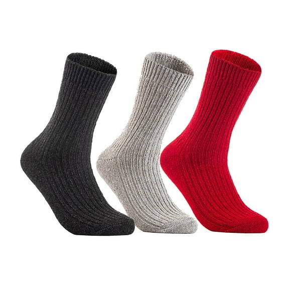 Lian LifeStyle Gorgeous Big Girls Women's 3 Pair Wool Crew Socks Size 6-9 FS03, Color Black,LightGrey,Red