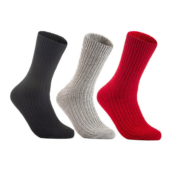 Lian LifeStyle Gorgeous Big Girls Women's 3 Pair Wool Crew Socks Size 6-9 FS03, Color DarkGrey,LightGrey,Red