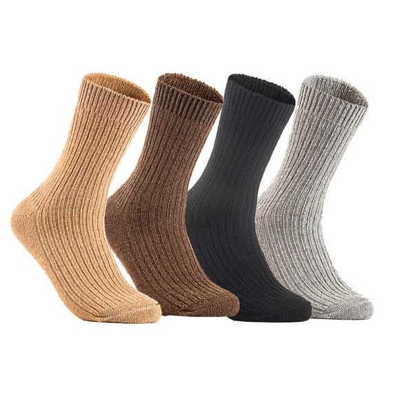 Lian LifeStyle Gorgeous Big Girls Women's 4 Pair Wool Crew Socks Size 6-9 FS03, Color Beige,Brown,DarkGrey,LightGrey