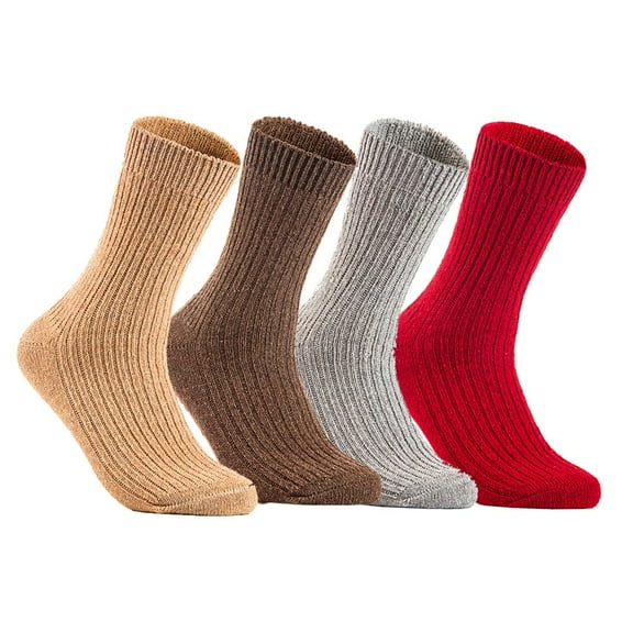 Lian LifeStyle Gorgeous Big Girls Women's 4 Pair Wool Crew Socks Size 6-9 FS03, Color Beige,Brown,LightGrey,Red