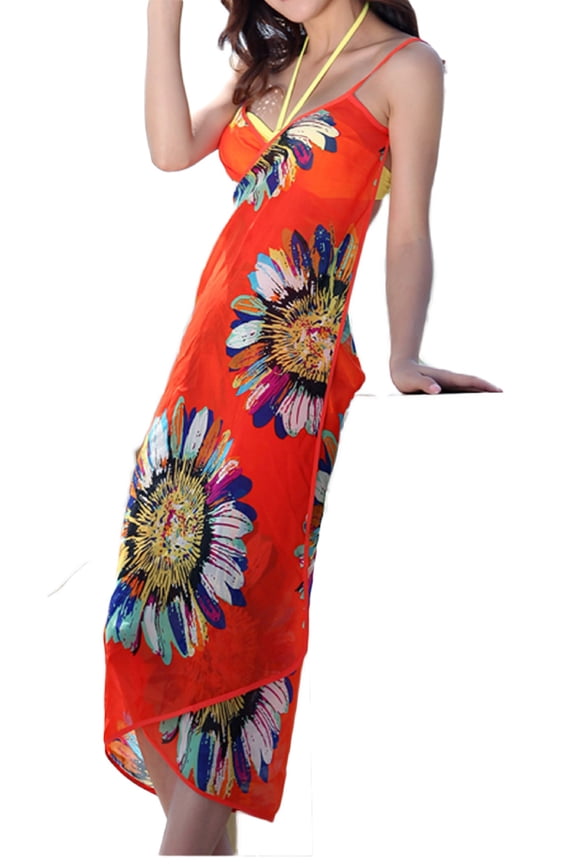 LLS Women's Bikini Swimsuit Swimwear Cover Up Beach Dress Bathing Suits (Orange)