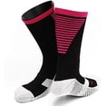 thumbnail image 1 of Lian LifeStyle Men's 1 Pair High Crew Athletic Sports Socks Size M XL0028-06(Black w/ Rose Strip), 1 of 2