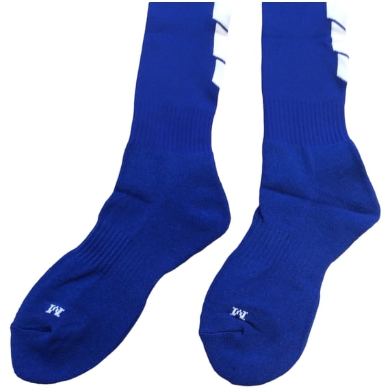 Lian LifeStyle Men's 1 Pair Knee High Athletic Sports Socks 0025 M(Blue w/ White Stripes)