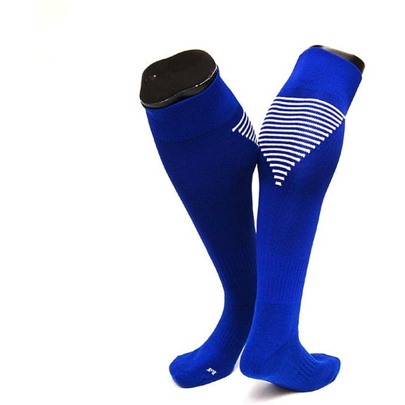 Lian LifeStyle Men's 1 Pair Knee High Athletic Sports Socks Size M XL0026-01Blue w/White Strip
