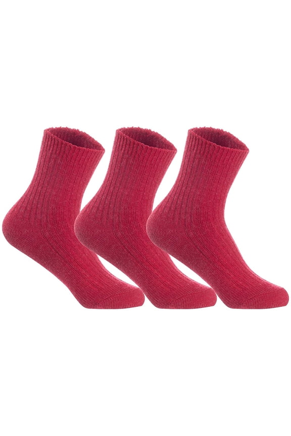 Men's 3 Pairs Knitted Wool Blend Crew Socks LK08 Size Size 6-9 Red