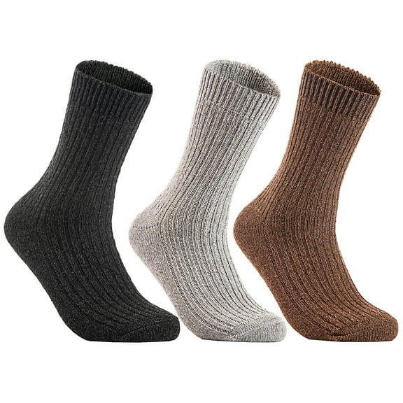Lian LifeStyle Men's 3 Pairs Knitted Wool Crew Socks FS03 One Size 6-10 3P3C-03(Dark Grey, Grey, Coffee)