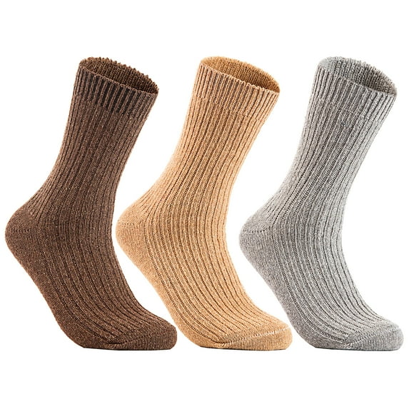 Lian LifeStyle Men's 3 Pairs Knitted Wool Crew Socks FS03 One Size 6-10 3P3C-04(Coffee, Beige, Grey)